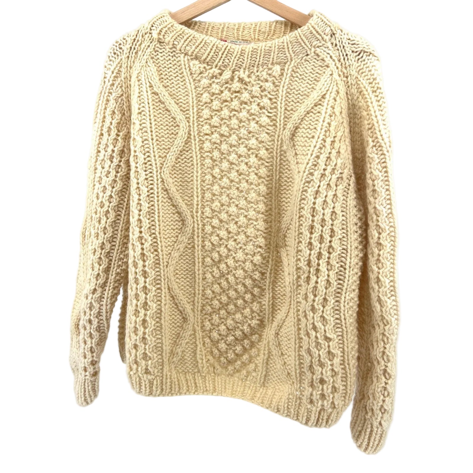 Vintage 70s Italian Alexander’s Cream Wool Fisherman Knit Sweater