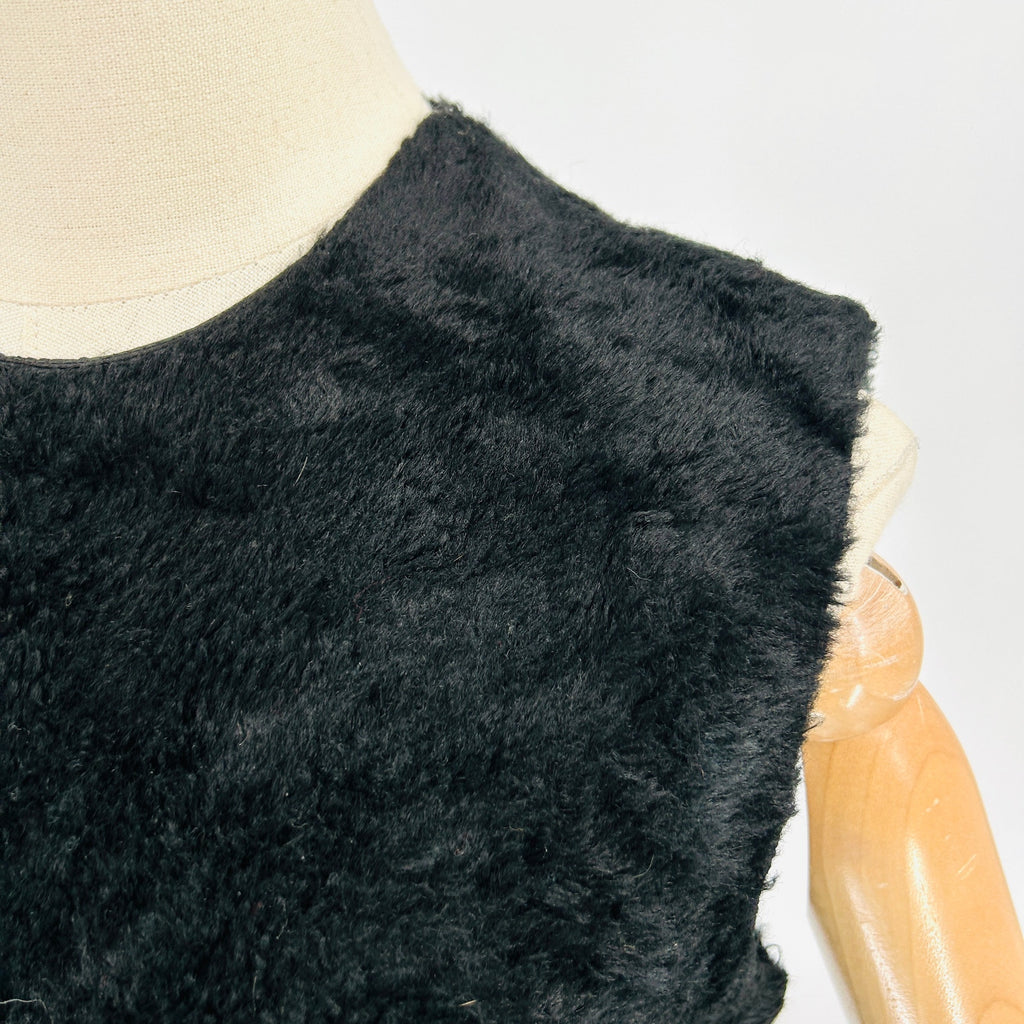 Rare Vintage 80s Handmade Black Faux Fur Sleeveless Midi Mod Retro Dress
