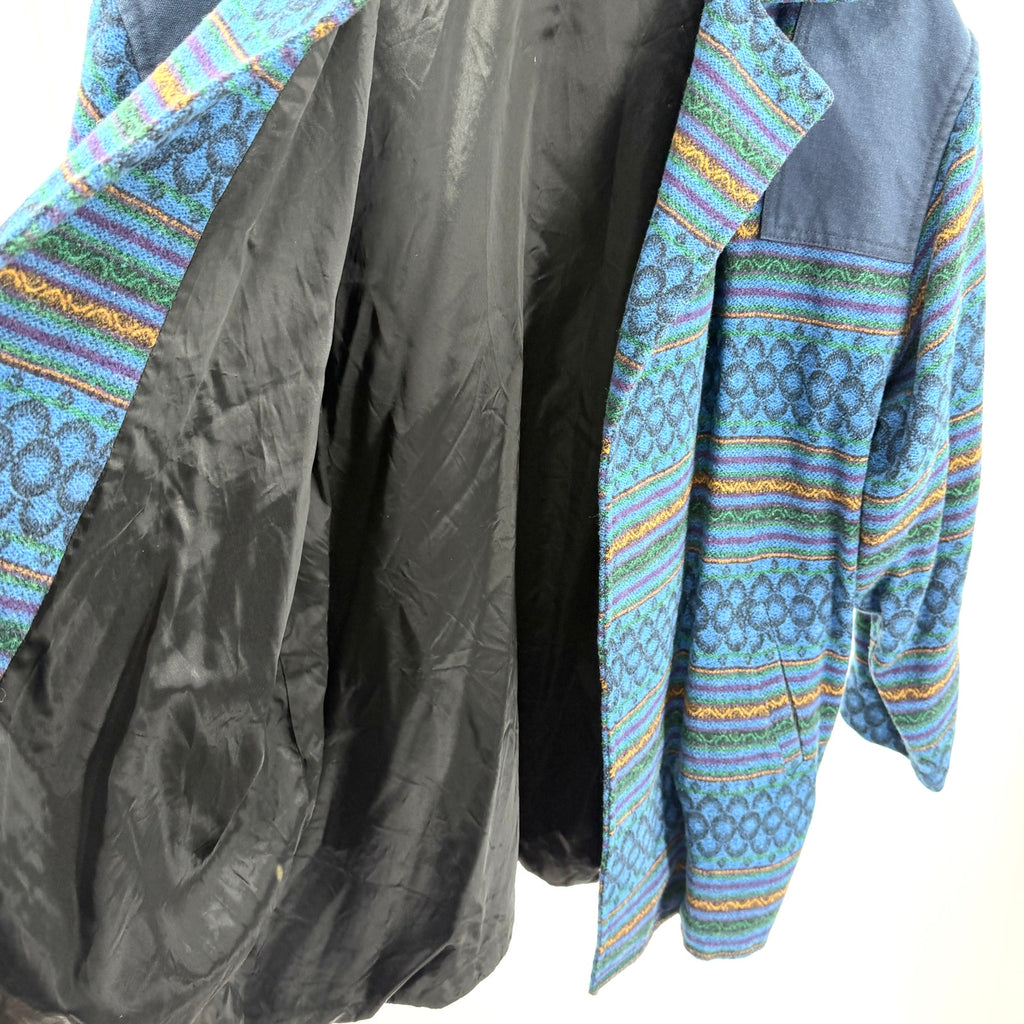 Vintage 90s T&C Surf Designs Blue Wool Cotton Tribal Open Front Jacket