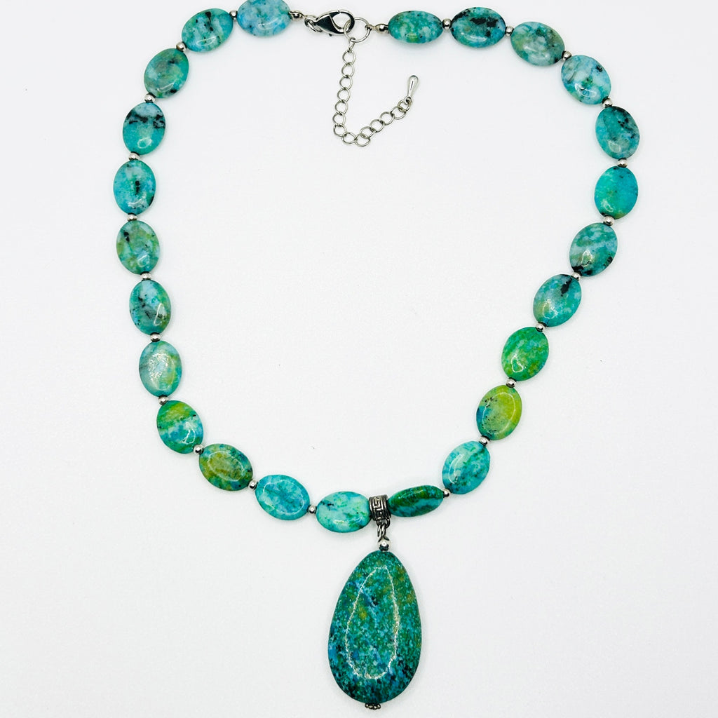 Vintage Y2K Stauer Sterling Silver Turquoise Green Chrysocolla Pendant Necklace