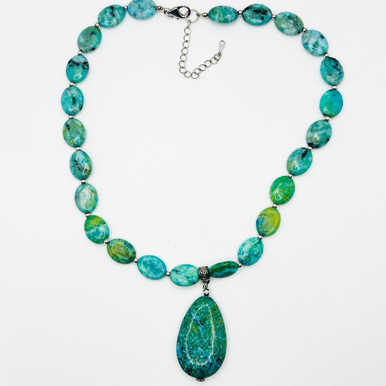 Vintage Y2K Stauer Sterling Silver Turquoise Green Chrysocolla Pendant Necklace