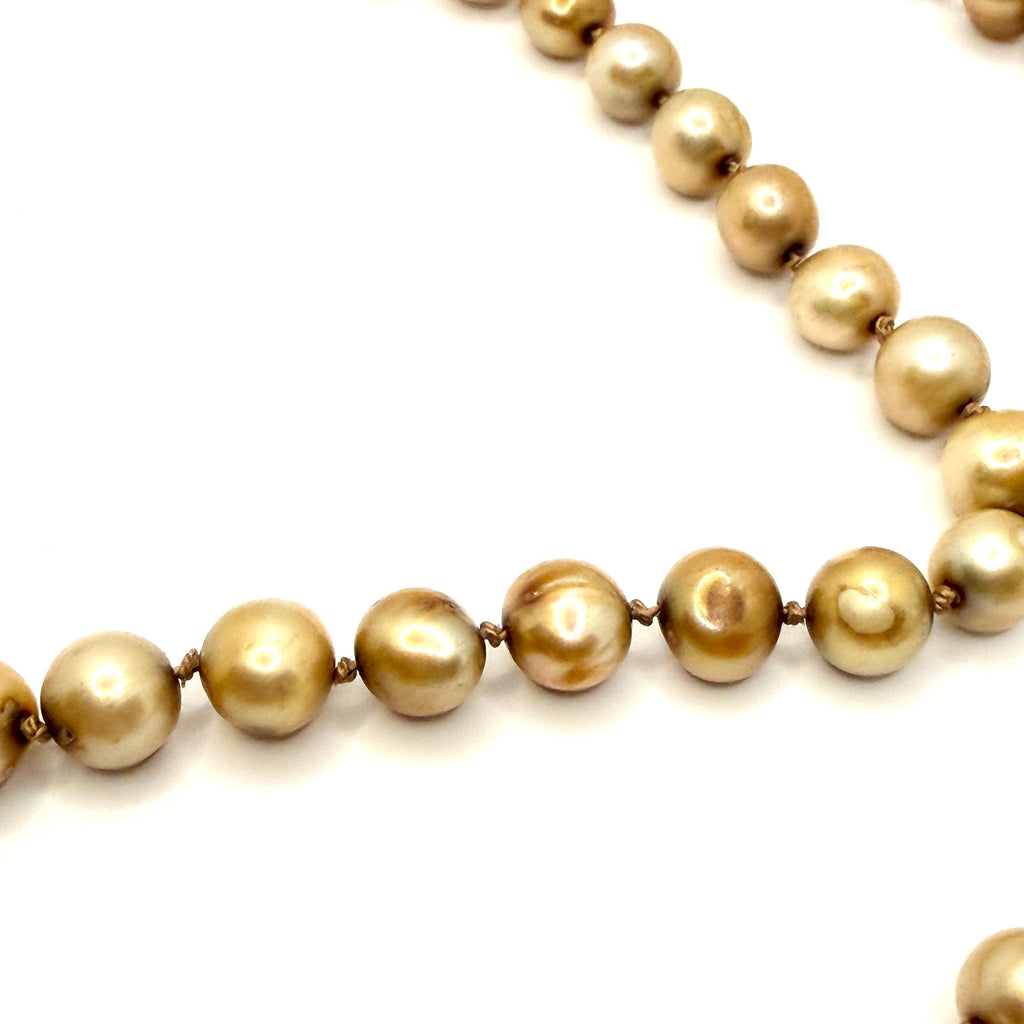 Vintage 90s Champagne Genuine Pearl Hand Knotted Rope Statement Necklace