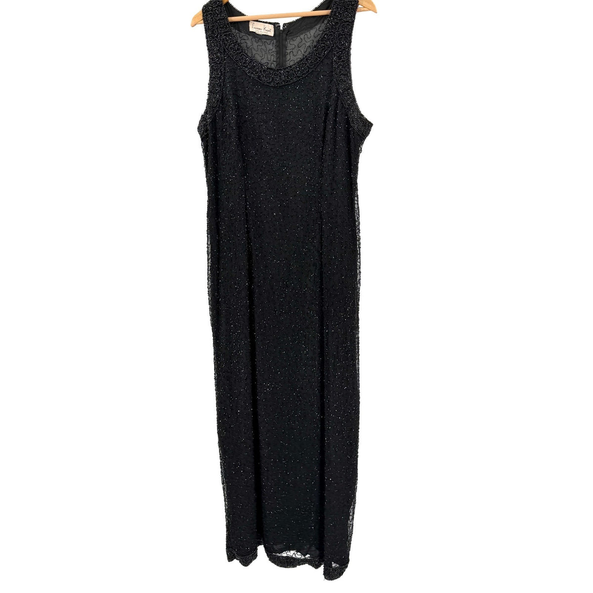 Vintage 90s Lawrence Kazar Black 100% Silk Beaded Cocktail Gown