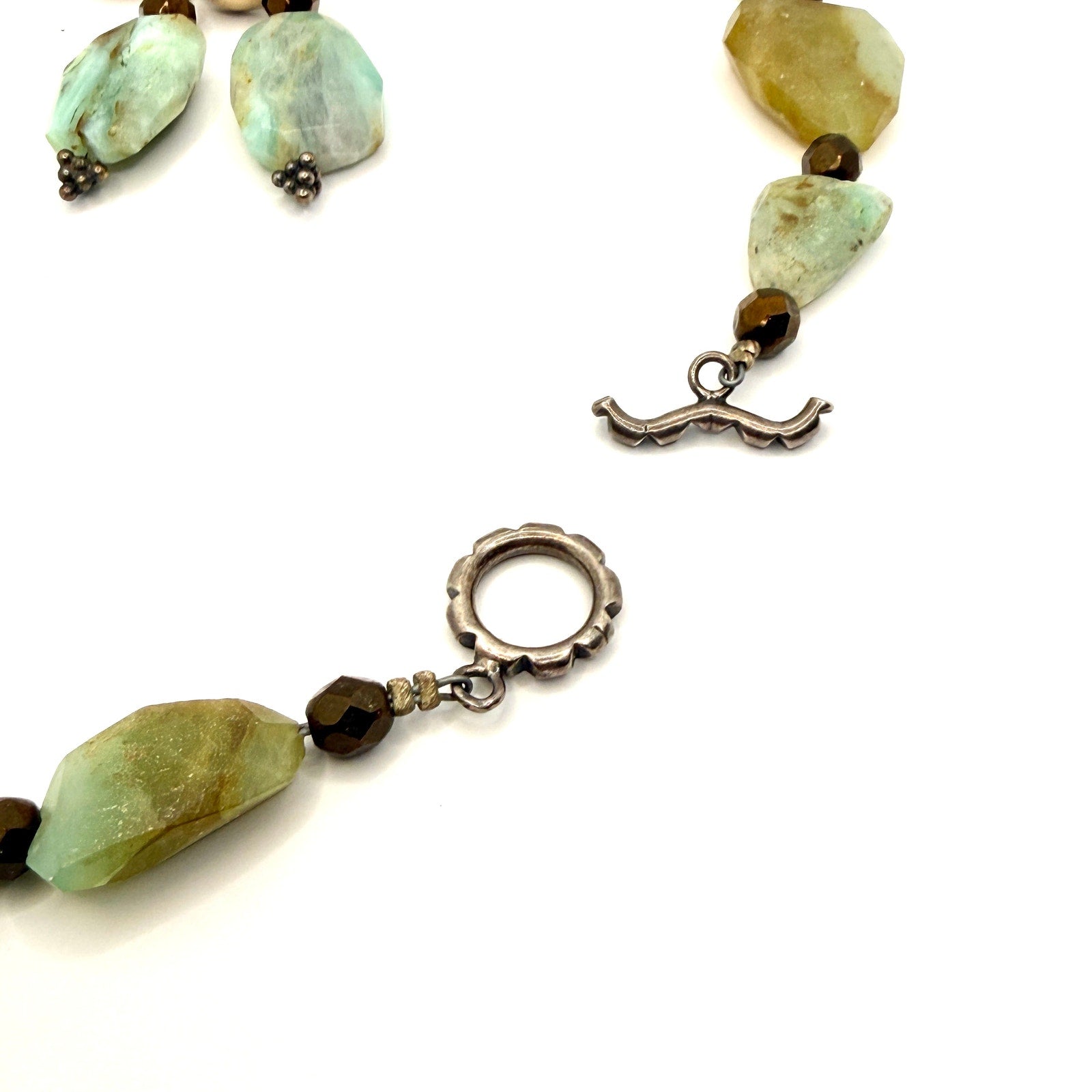 Vintage 90s Blue Green Amazonite Chunk Necklace and Stud Drop Earring Set