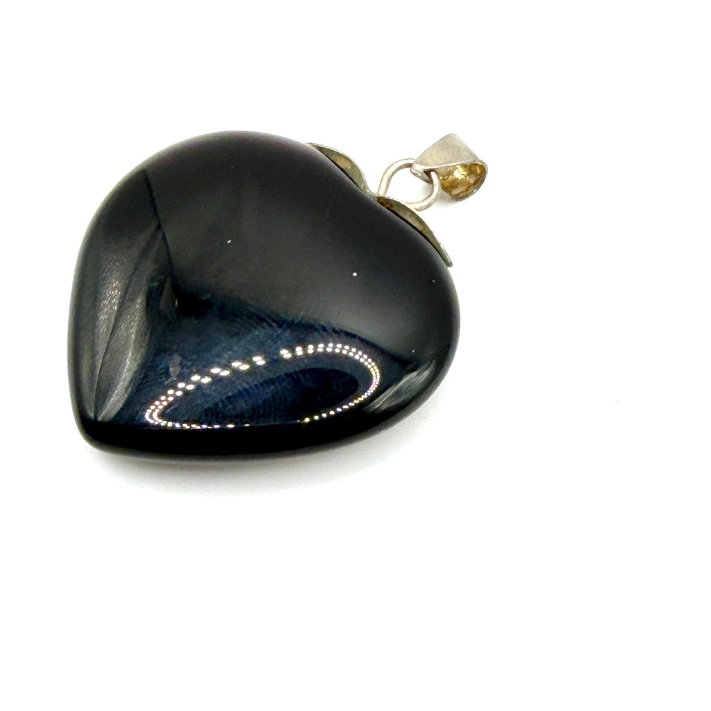 Vintage 90s Black Solid Onyx Sterling Silver Minimalist Heart Pendant