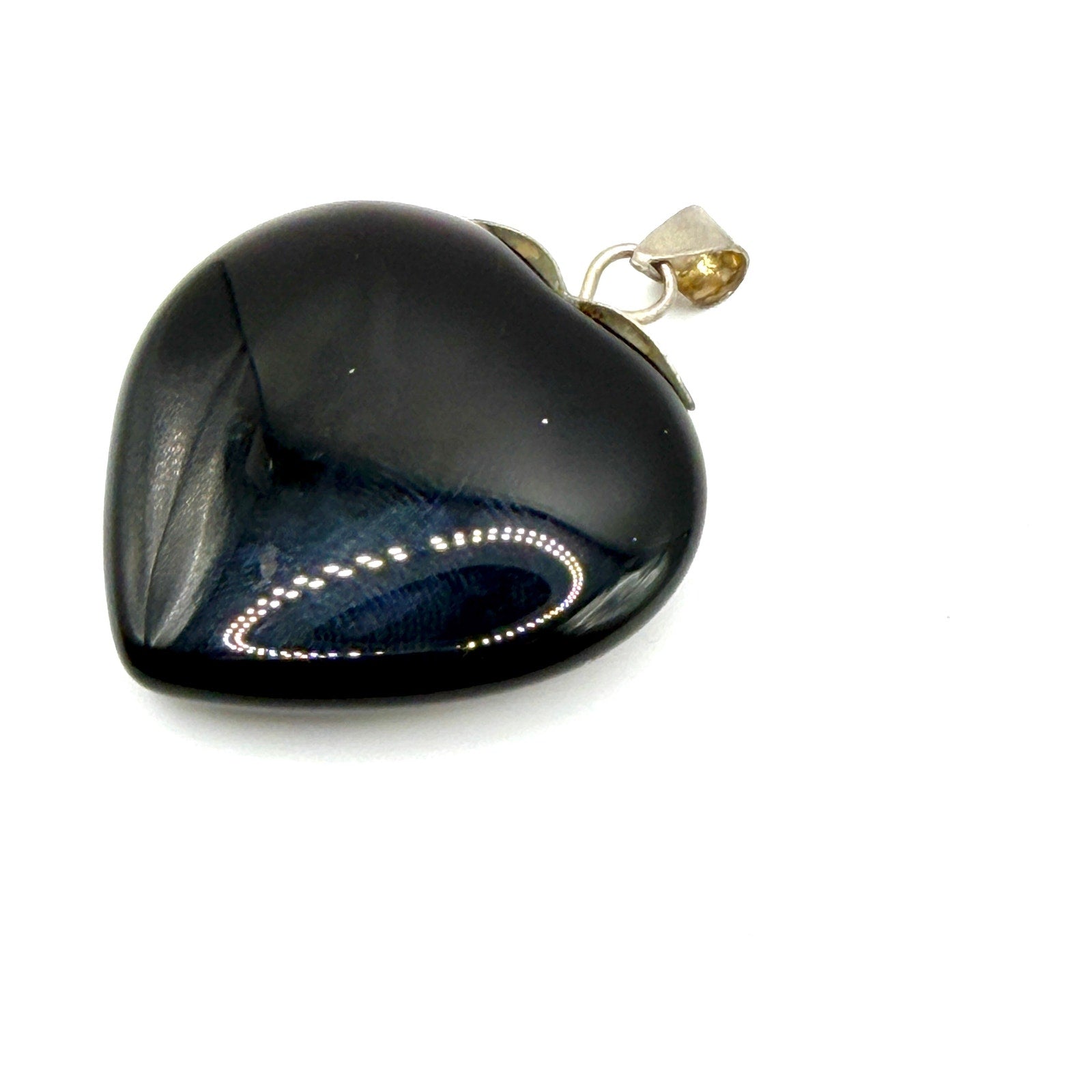 Vintage 90s Black Solid Onyx Sterling Silver Minimalist Heart Pendant