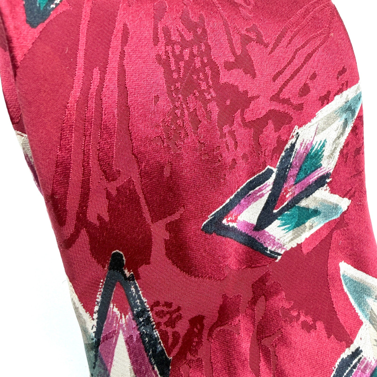 Vintage 90s Guy Laroche Couture Maroon 100% Silk Abstract Geometric Necktie