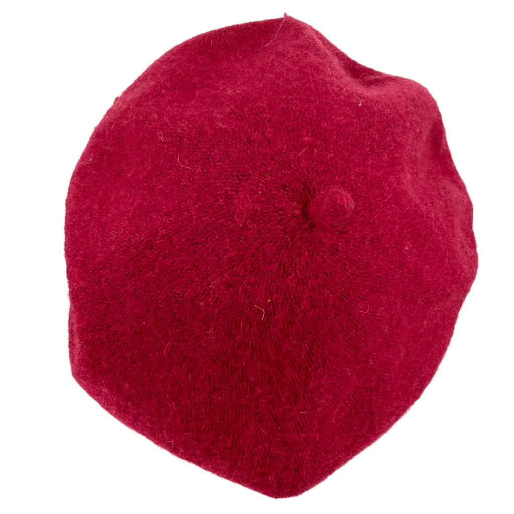 Vintage 90s Raspberry Maroon 100% Wool Slouchy French Beret Hat
