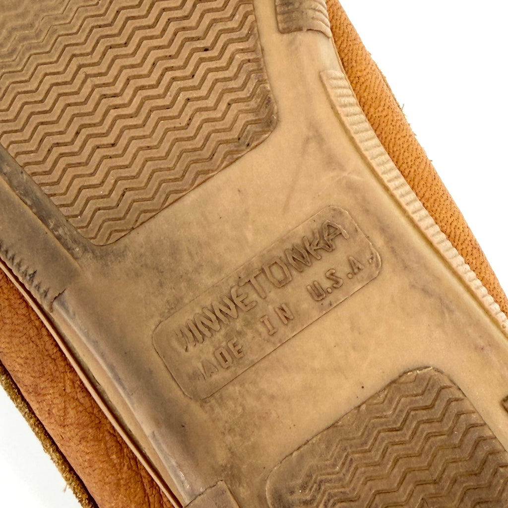 Vintage 90s Minnetonka Tan Genuine Leather Fringe Moccasin Loafers