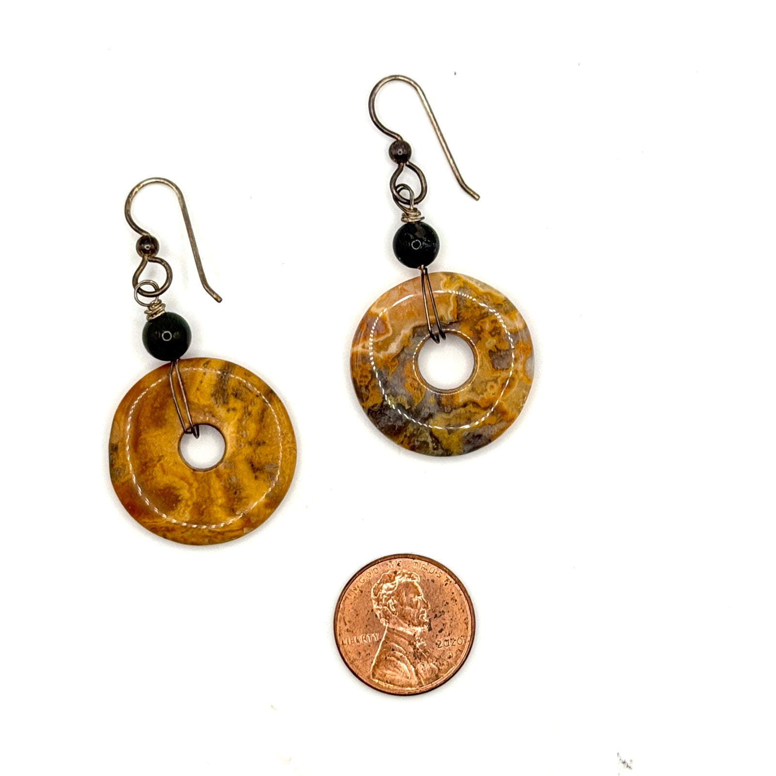 Vintage Y2K Crazy Lace Agate Sterling Silver Boho Donut Drop Earrings