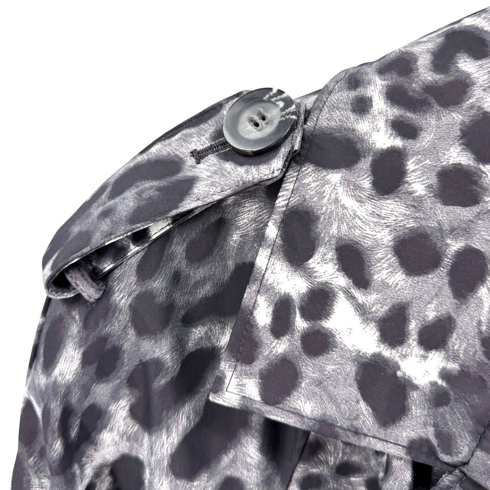 Dennis by Dennis Basso Gray White Leopard Print Trench Raincoat