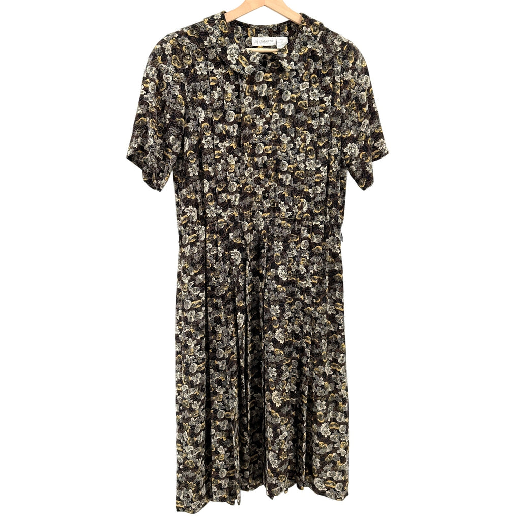 Vintage 90s Liz Claiborne Black Grunge Floral Peter Pan Collar Dress