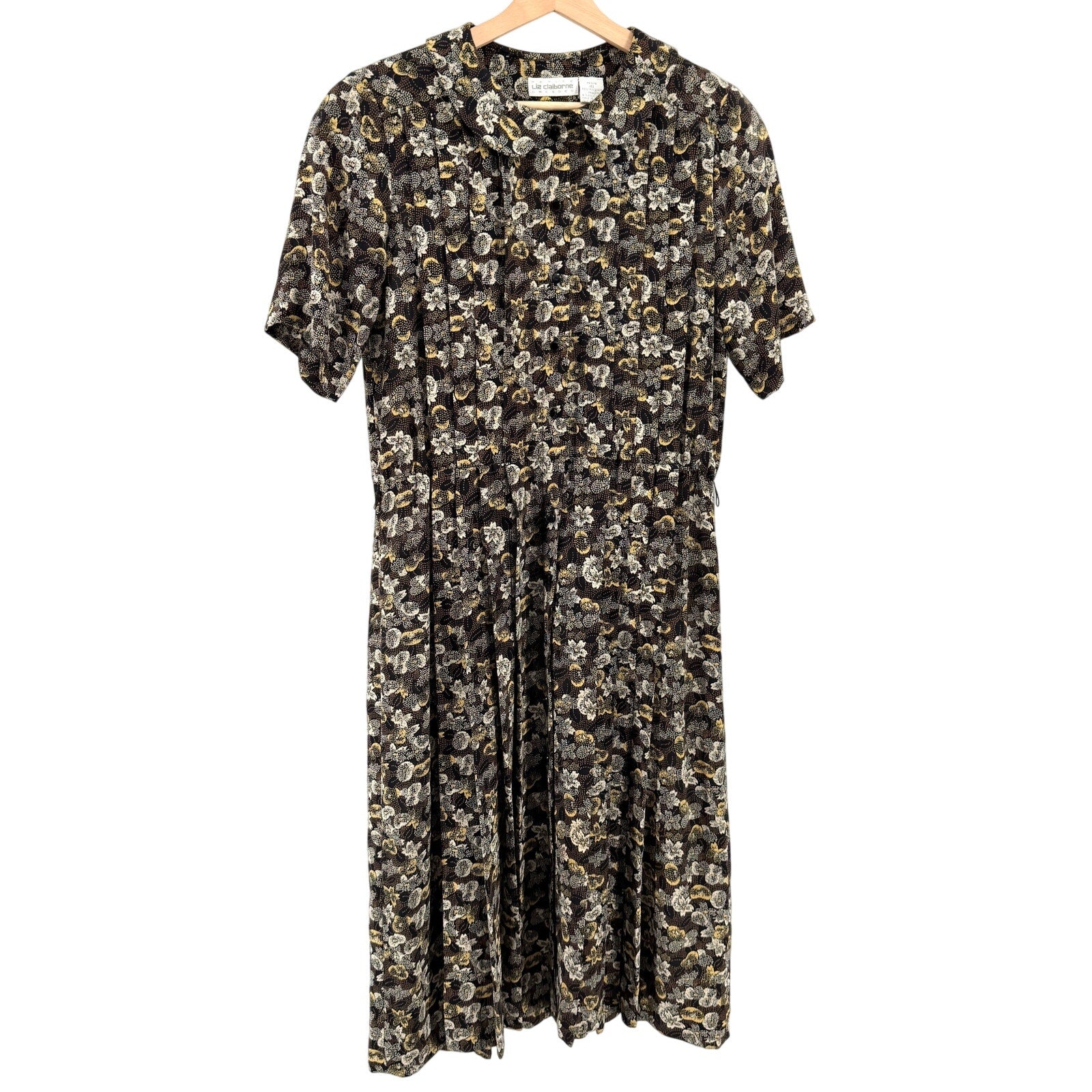 Vintage 90s Liz Claiborne Black Grunge Floral Peter Pan Collar Dress