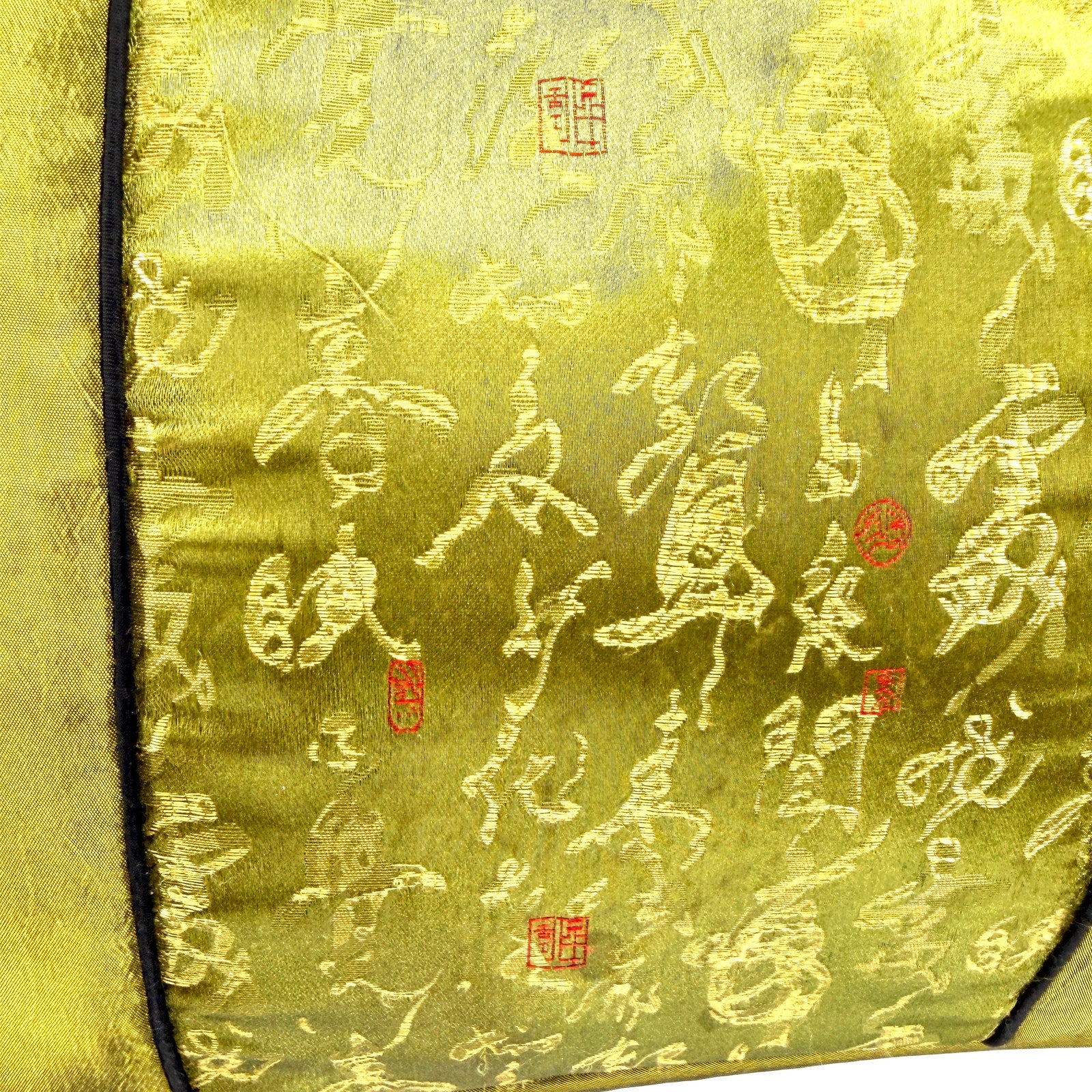 Vintage Y2K Chartreuse Green Padded Silk Embroidered Asian Tote Handbag
