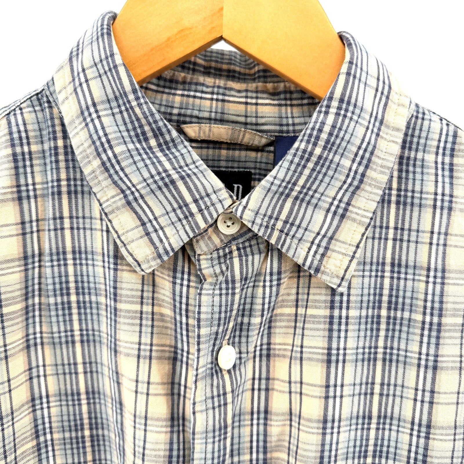 Vintage Y2K Gap Blue Tan Plaid 100% Cotton Minimalist Grunge Button Down Shirt