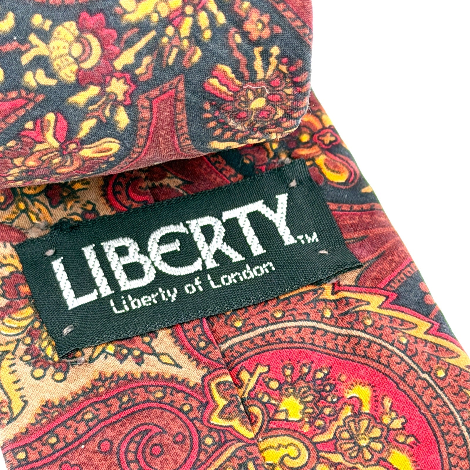 Vintage 90s Liberty of London Maroon 100% Cotton Paisley Woven Necktie