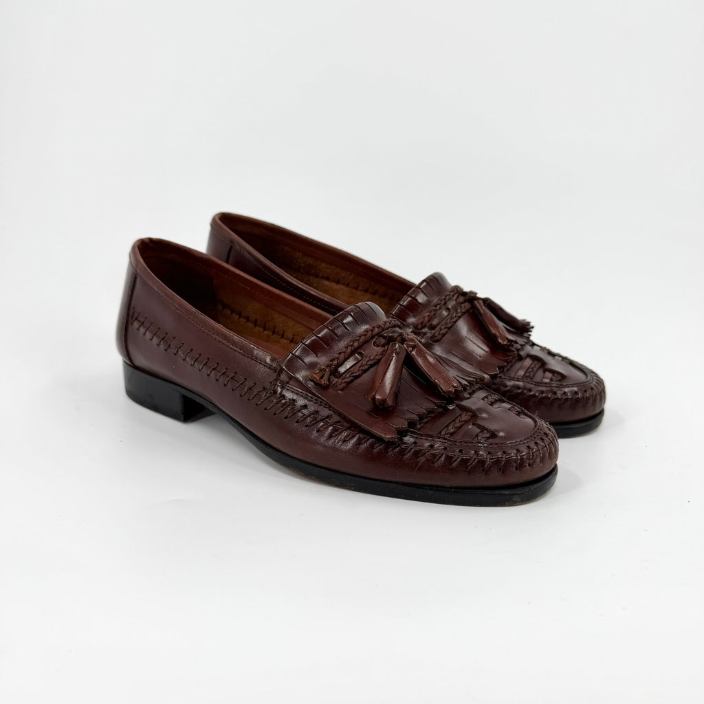 Vintage 90s Donato Marrone Brown Genuine Leather Tassel Kiltie Loafers