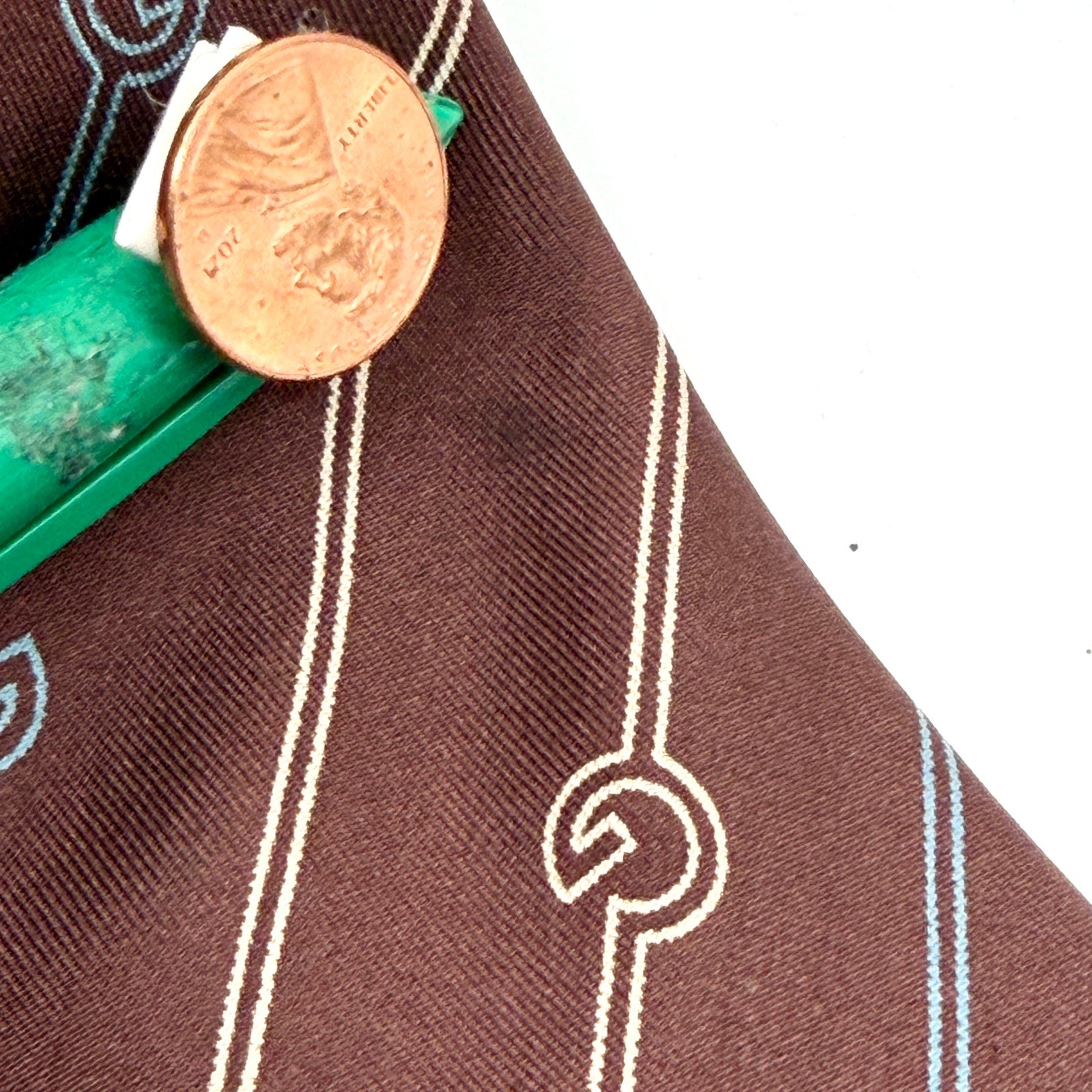 Vintage 80s Gucci Brown Silk GG Chain Link Print Necktie