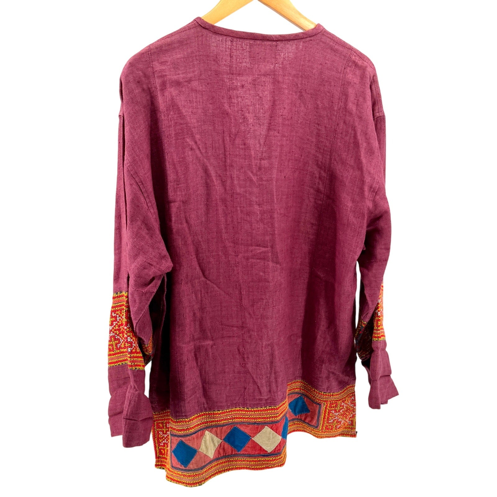 Vintage Y2K Charl Bangkok Wine Heavy Hmong Embroidery Woven Tunic