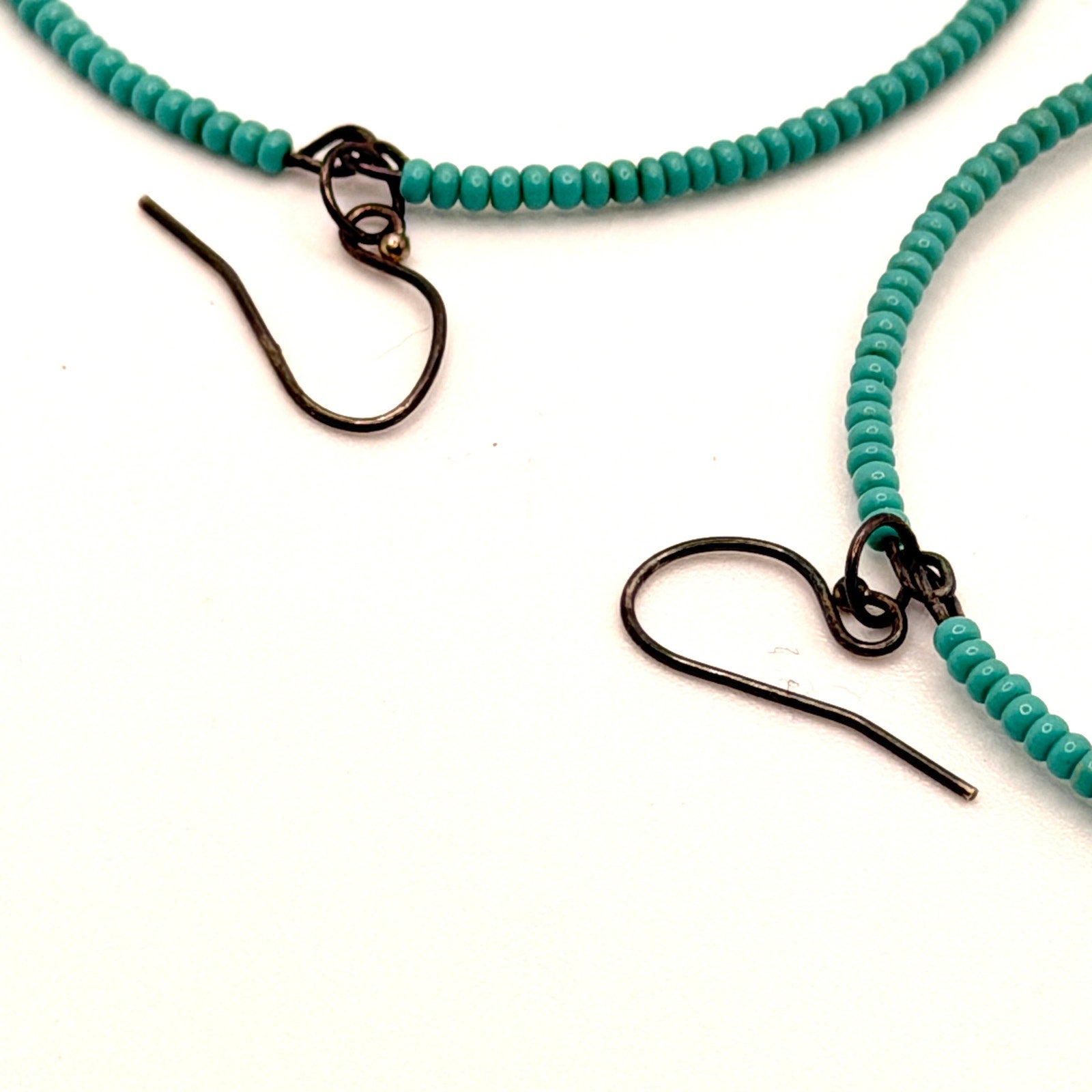 Vintage 90s Turquoise Yellow Citrine Seed Bead Boho Large Hoop Earrings