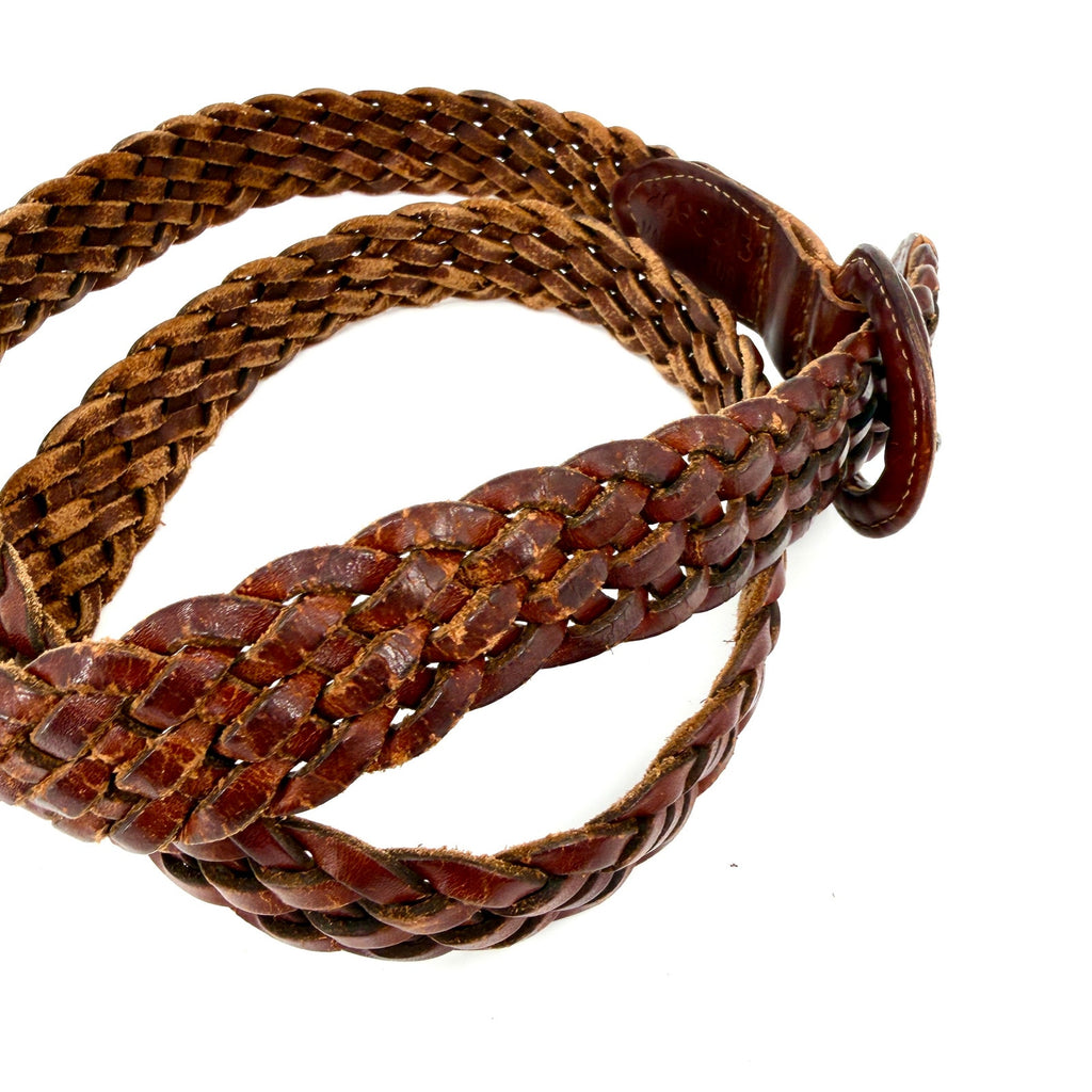 Vintage 90s Preppy Brown Woven Genuine Leather Braided Belt