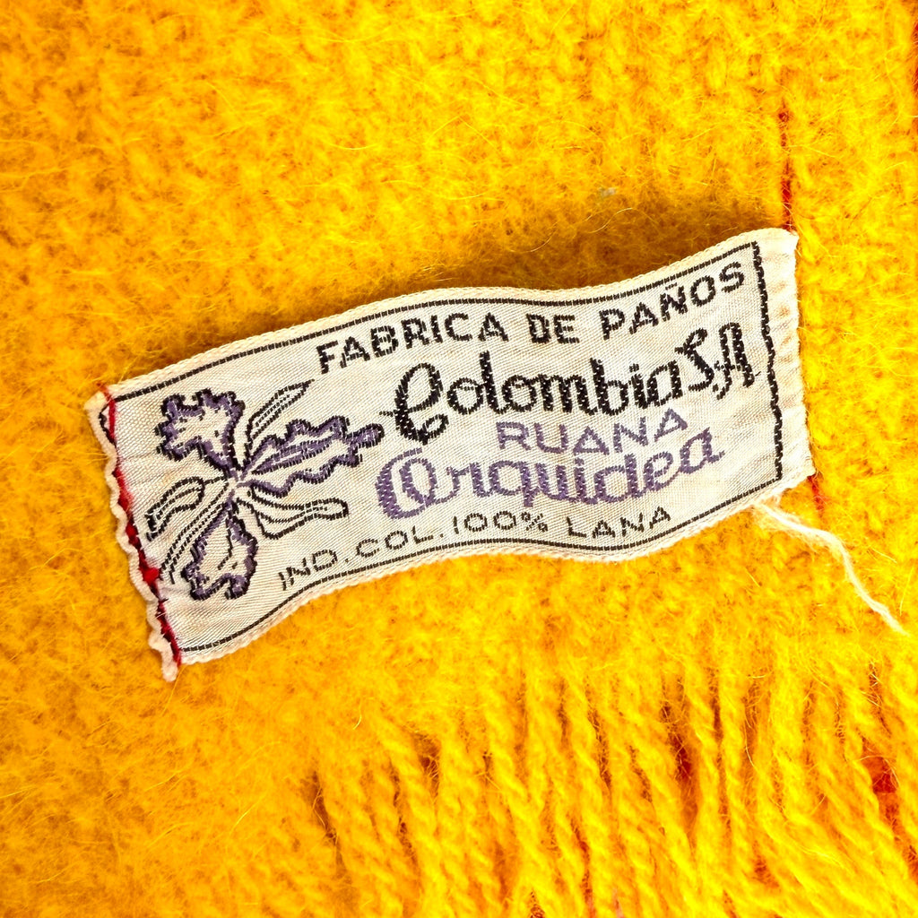 Vintage 60s Colombia S.A. Red Orange 100% Wool Plaid Ruana Poncho