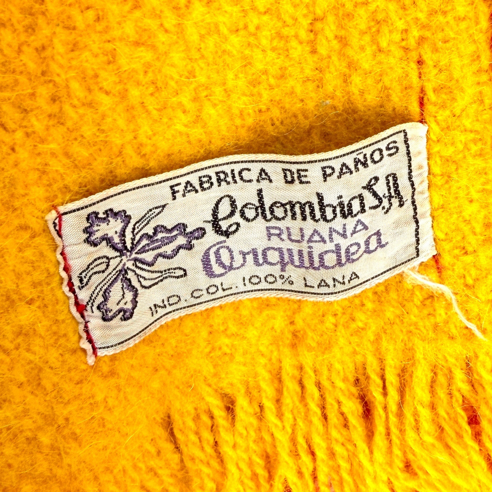 Vintage 60s Colombia S.A. Red Orange 100% Wool Plaid Ruana Poncho