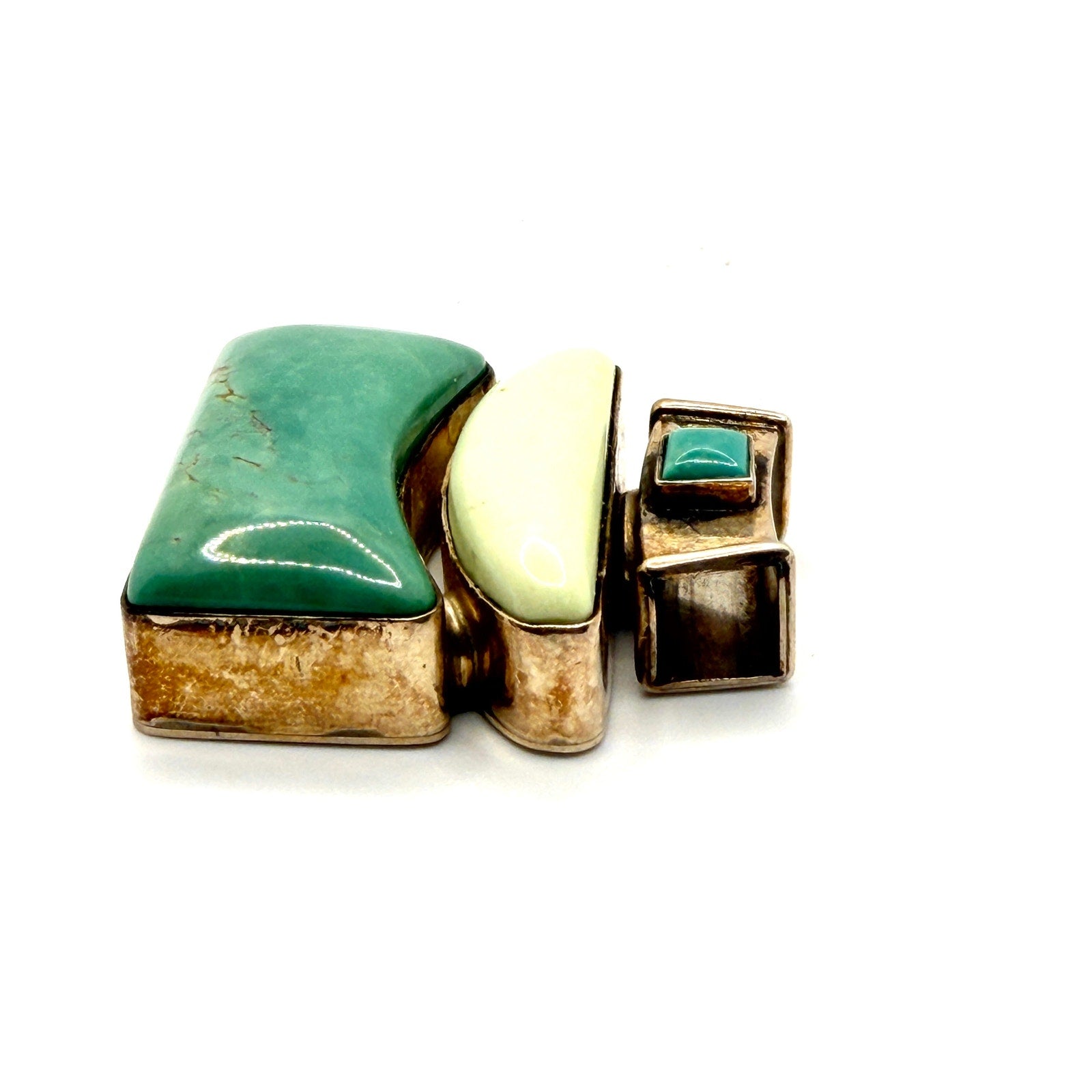 Vintage 2002 Signed D. Troutman Green Turquoise Sterling Silver Pendant