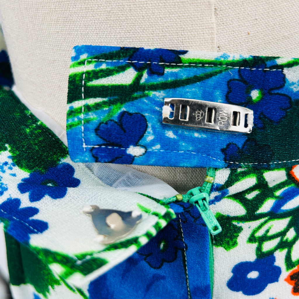 70s Handmade Blue Green Painterly Abstract Floral Maxi Skirt