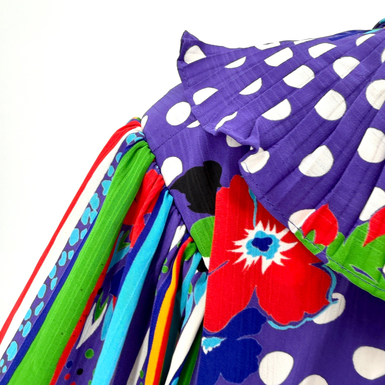Vintage 80s Diane Freis Purple Periwinkle Polka Dot Maximalist Blouse Skirt Set