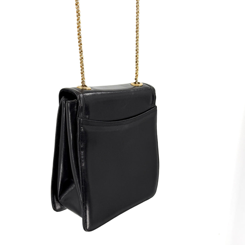 Vintage 80s Frenchy of California Black Leather Gold Chain Shoulder Bag