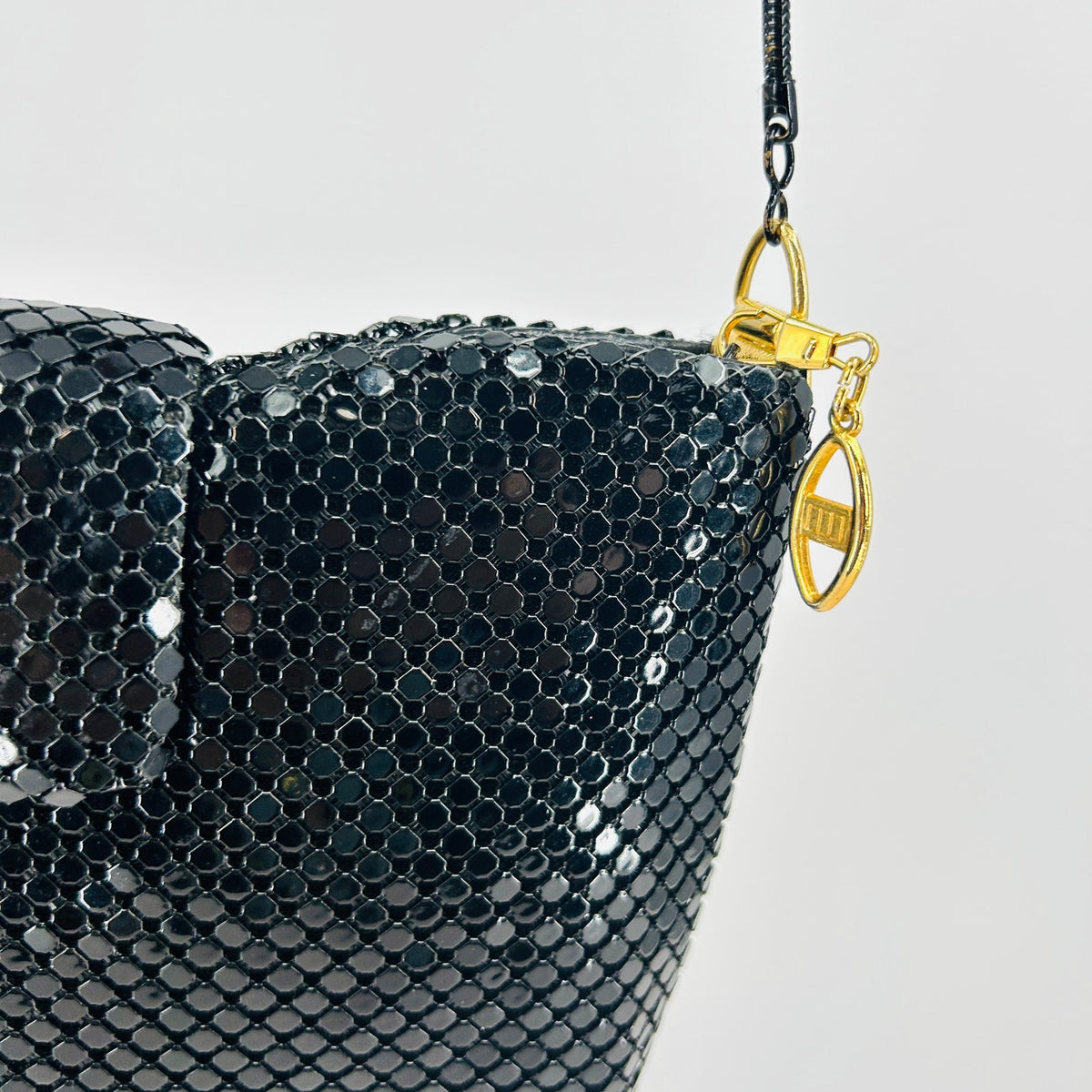 Vintage 70s Pacific Express Mesh Black Gold Hardware Shoulder Bag
