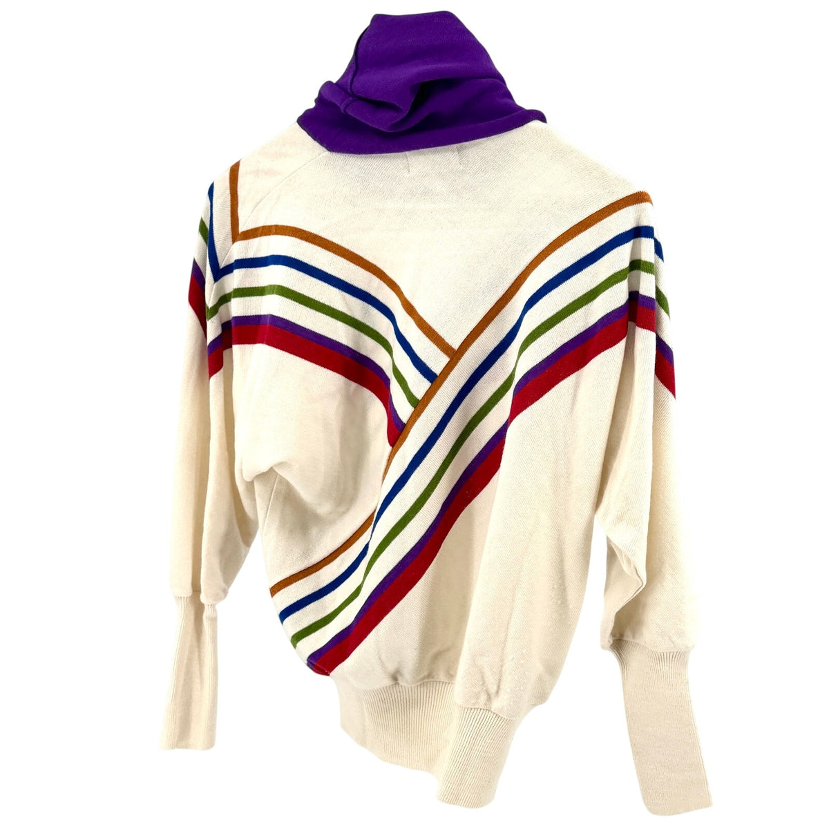 Vintage 80s Escorpion Cream Multi Stripe Graphic Cowl Neck Knit Sweater