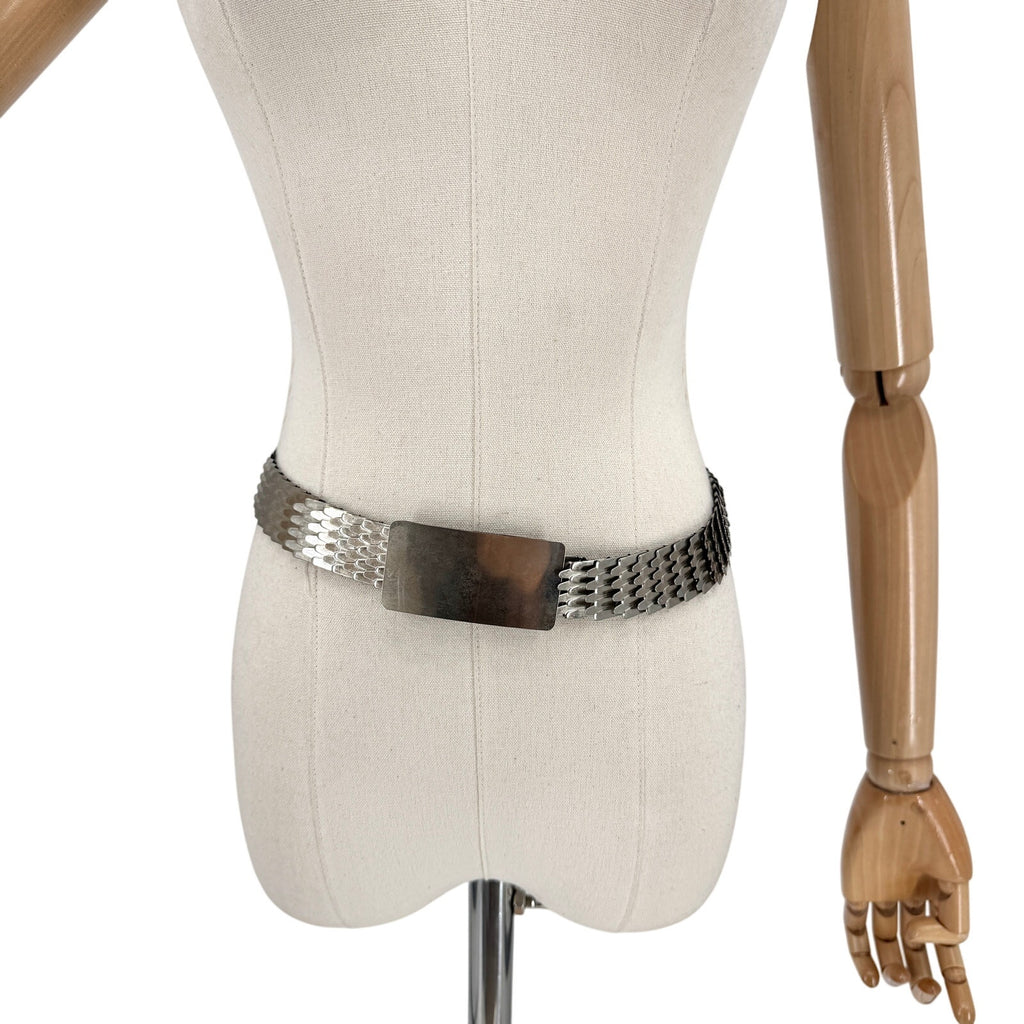 Vintage 80s Silver Fish Scale Link Stretch Belt