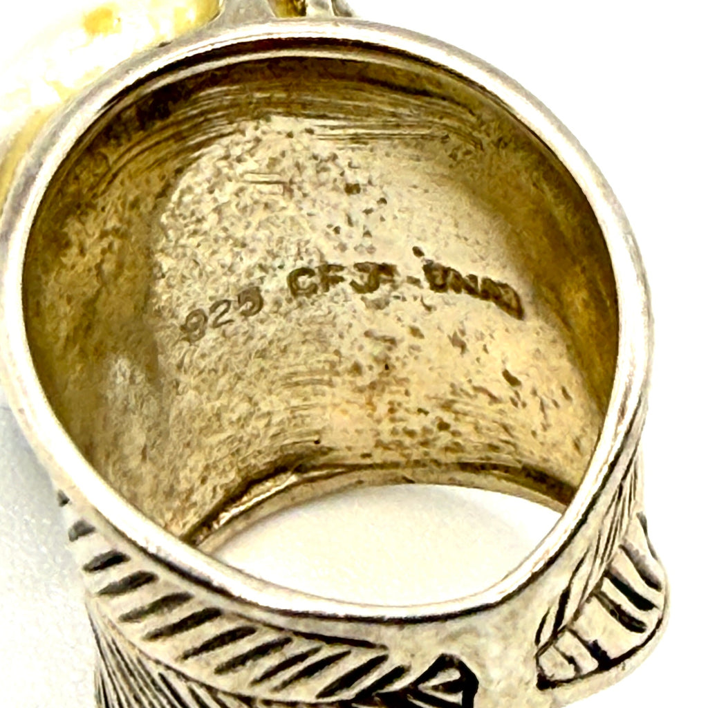 Vintage 90s Signed Collins Fine Jewelry Sterling Mabe Pearl Dolphin Ring