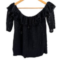 Vintage Y2K Black Off Shoulder Ruffle Open Knit Sweater Top