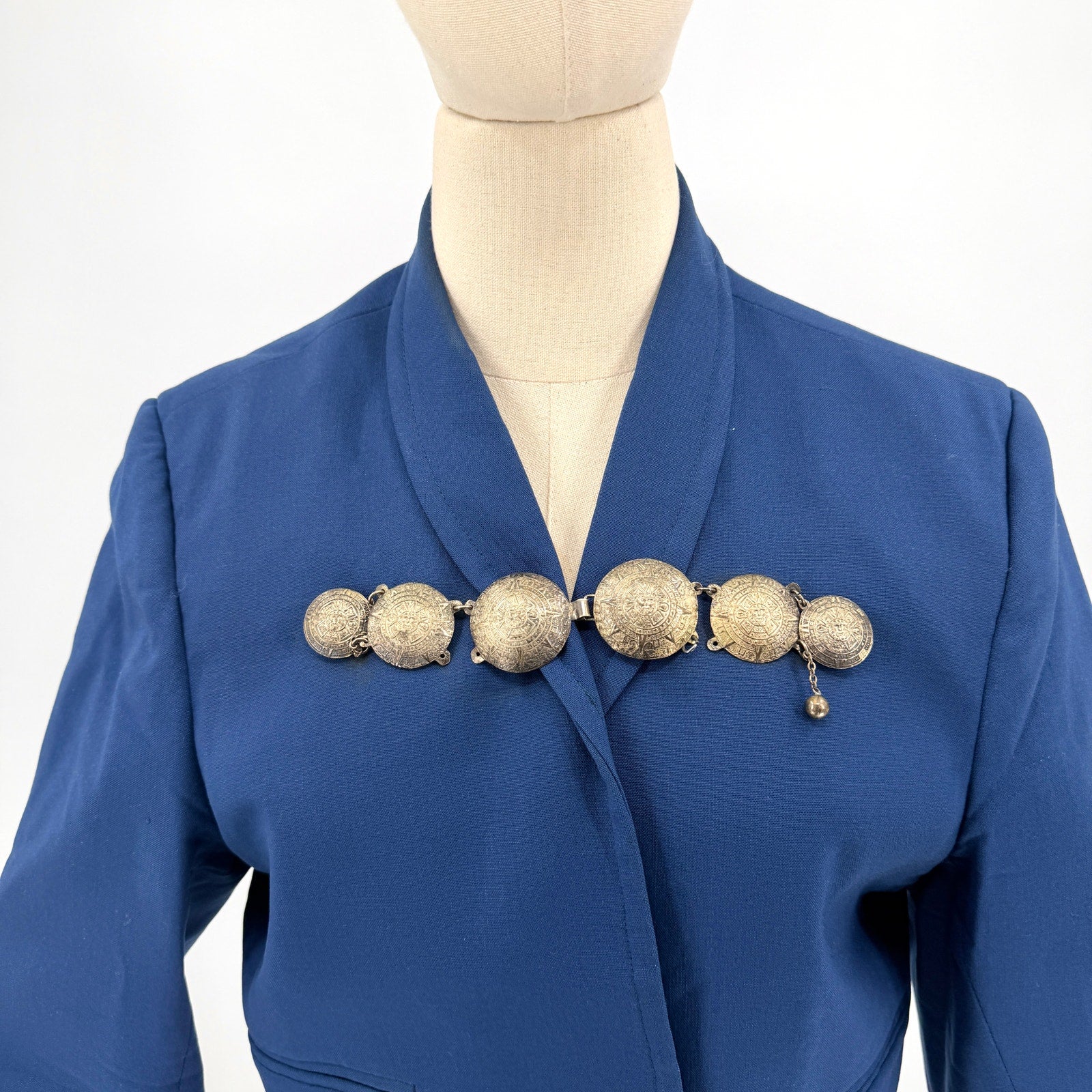 Vintage Blue Silver Aztec Embellishment Custom Cropped Blazer Jacket