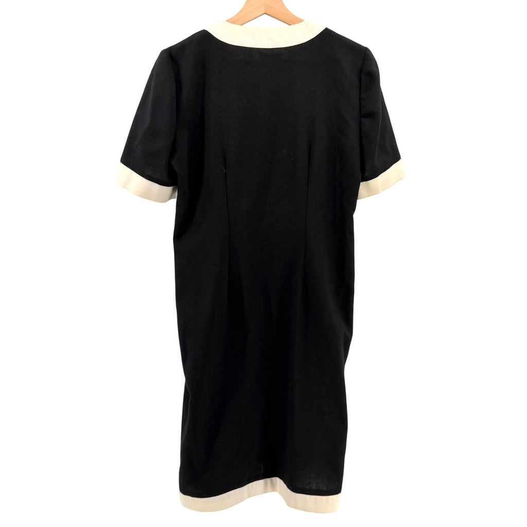 Vintage 80s Leslie Fay Black White Mod Linen Look Button Front Dress