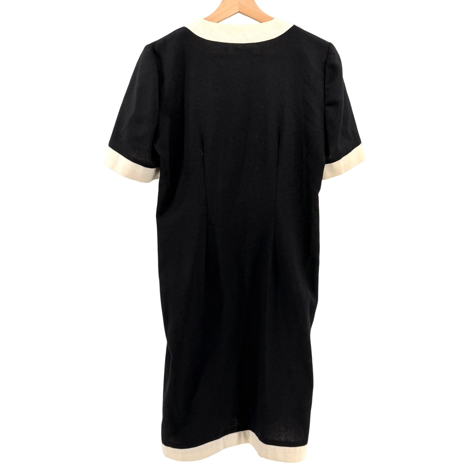 Vintage 80s Leslie Fay Black White Mod Linen Look Button Front Dress