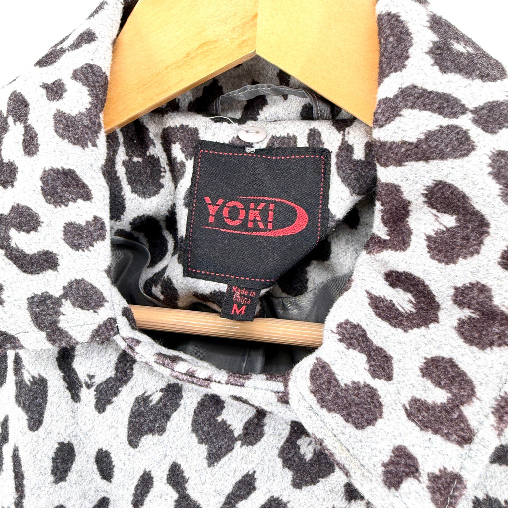 Yoki Gray Leopard Print Flannel Moto Jacket