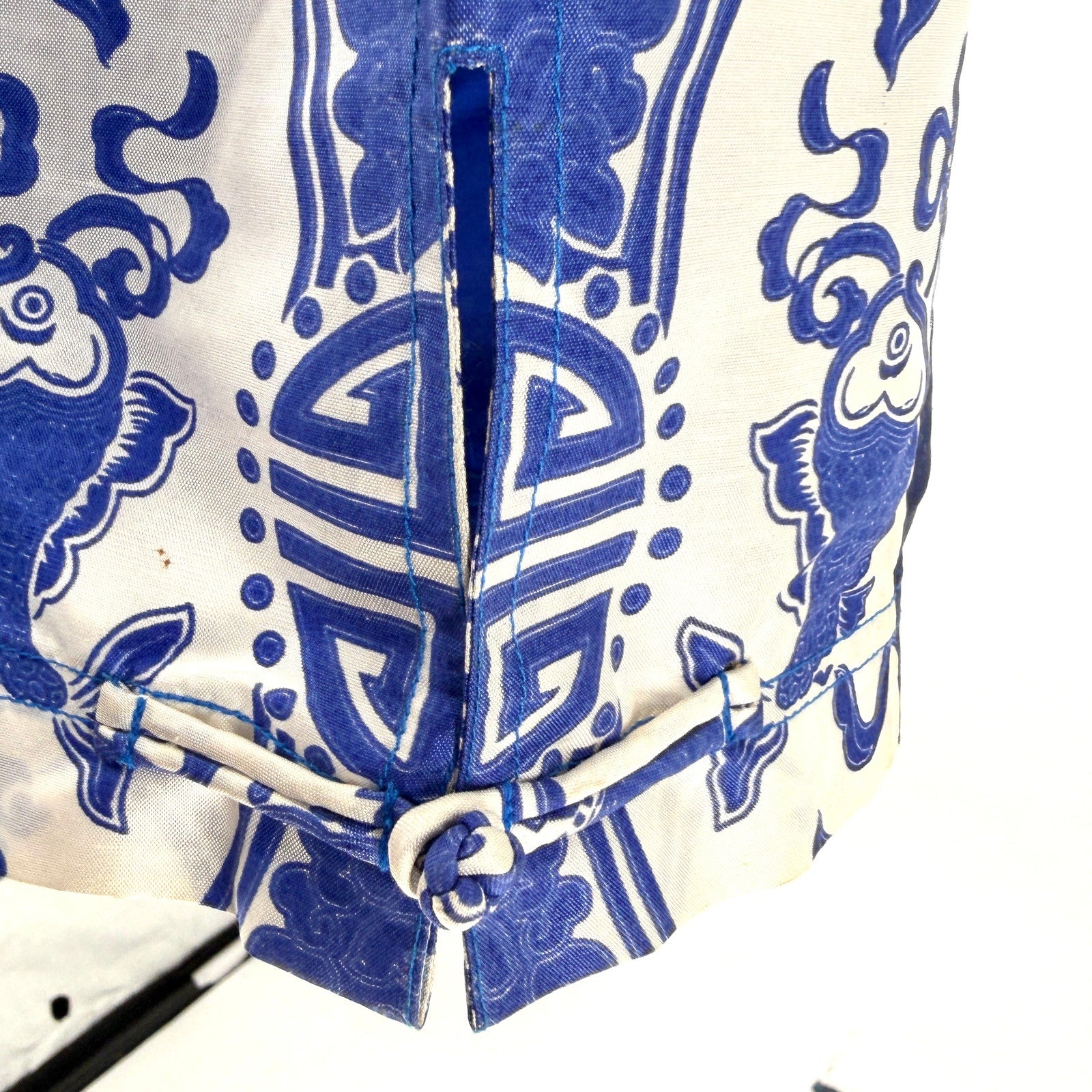 Vintage Y2K Paothong’s Royal Blue White 100% Silk Thai Wide Leg Pants