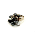 Vintage 90s JCM Signed 925 Sterling Silver Hematite Pearl Cluster Ring