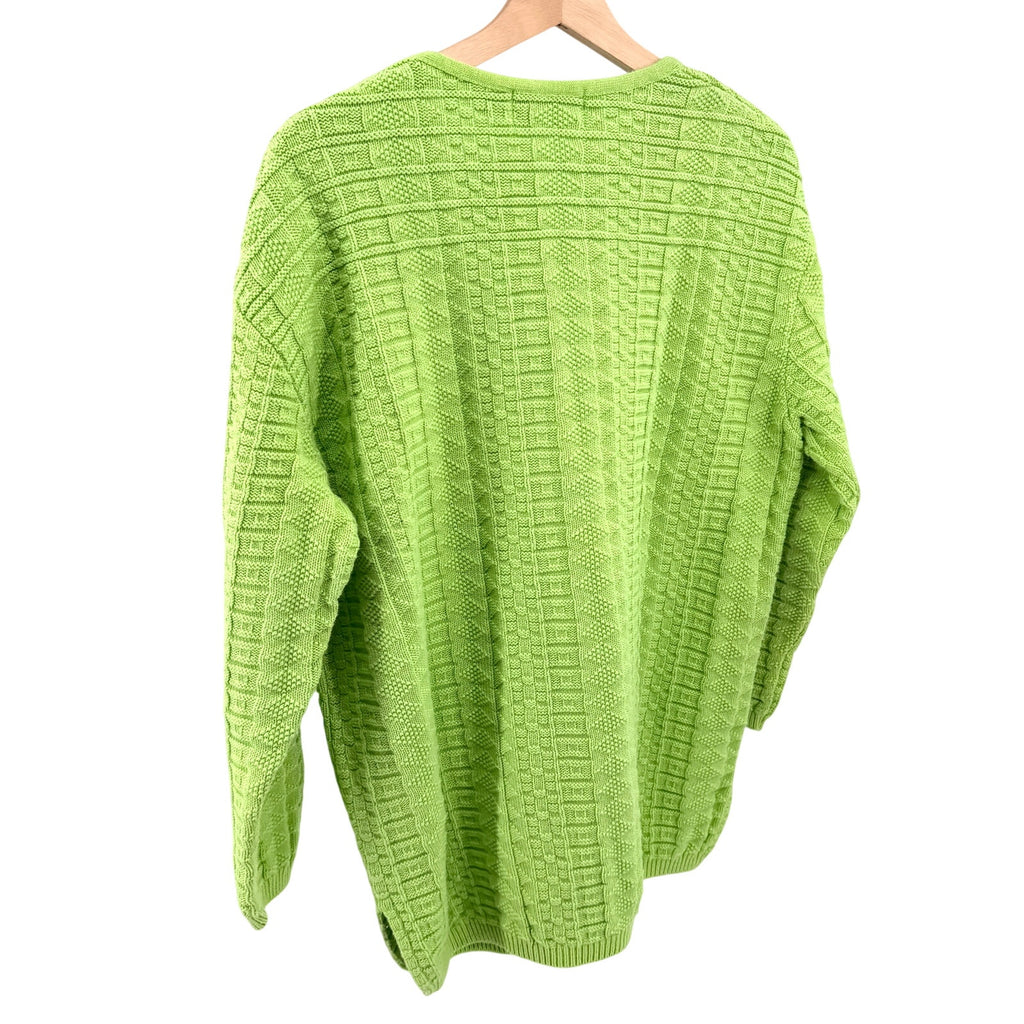 Vintage 90s American Knitworks Neon Lime Green 100% Cotton Grid Knit Sweater