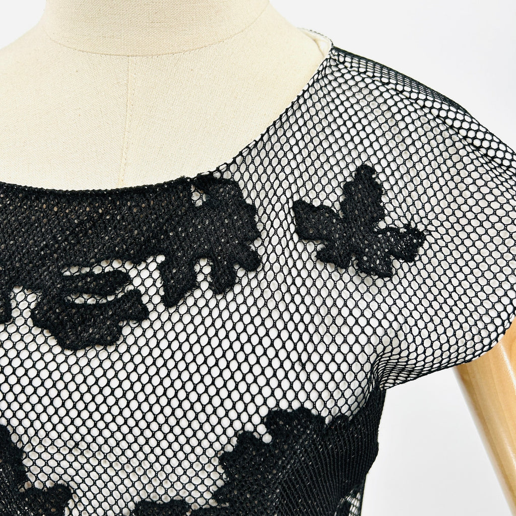 Sachin & Babi Black Sheer Lace Mesh Appliqué Shift Dress