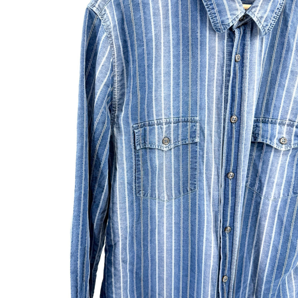 Hugo Boss Orange Blue Striped Cotton Denim Chambray Shirt