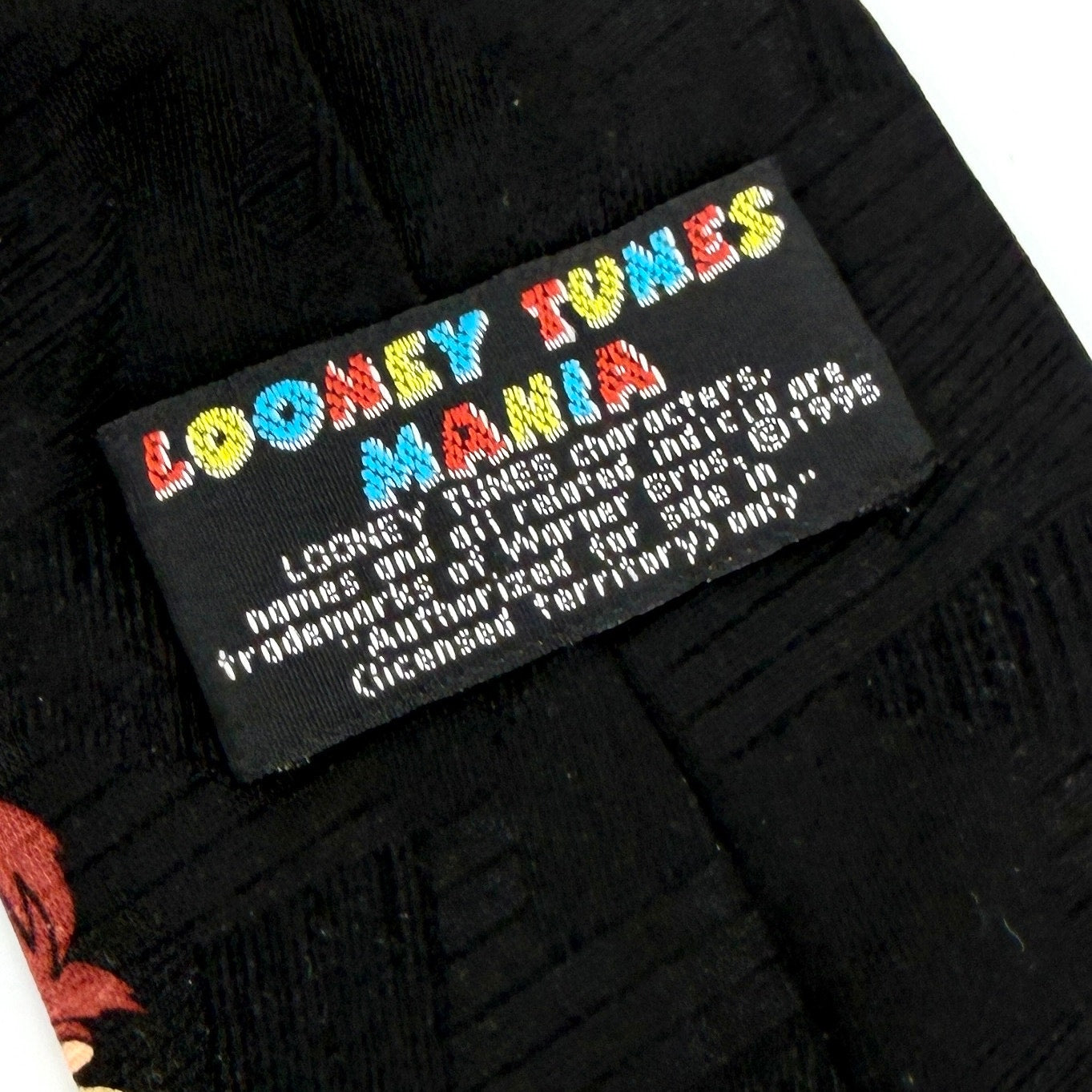 Vintage 90s Looney Tunes Mania Black 100% Silk Bugs Bunny Taz Novelty Tie