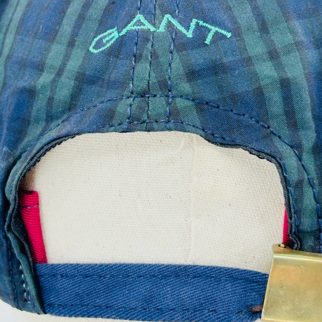 Vintage 90s Gant Navy Green Blackwatch Tartan Plaid Navy Bill Cap