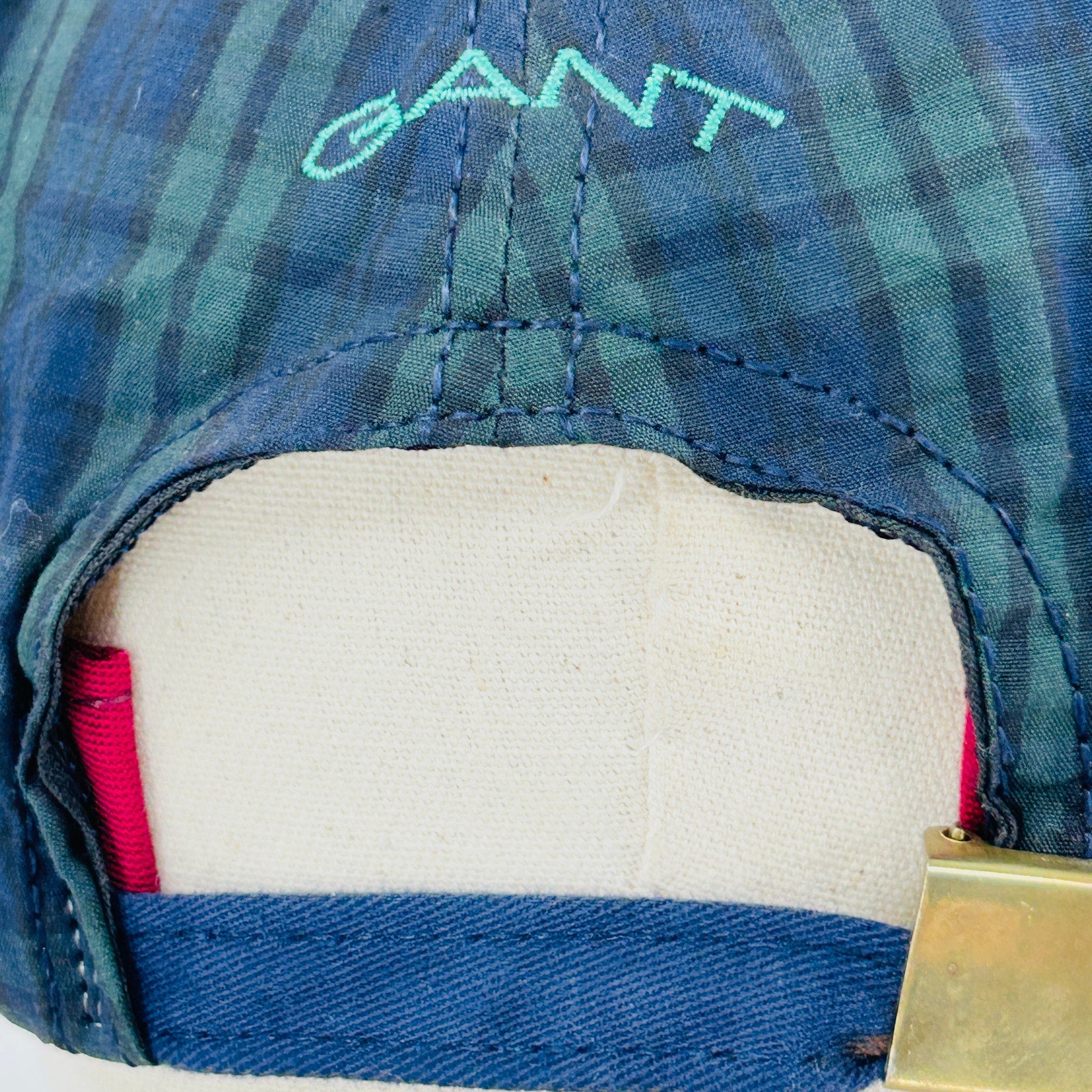 Vintage 90s Gant Navy Green Blackwatch Tartan Plaid Navy Bill Cap