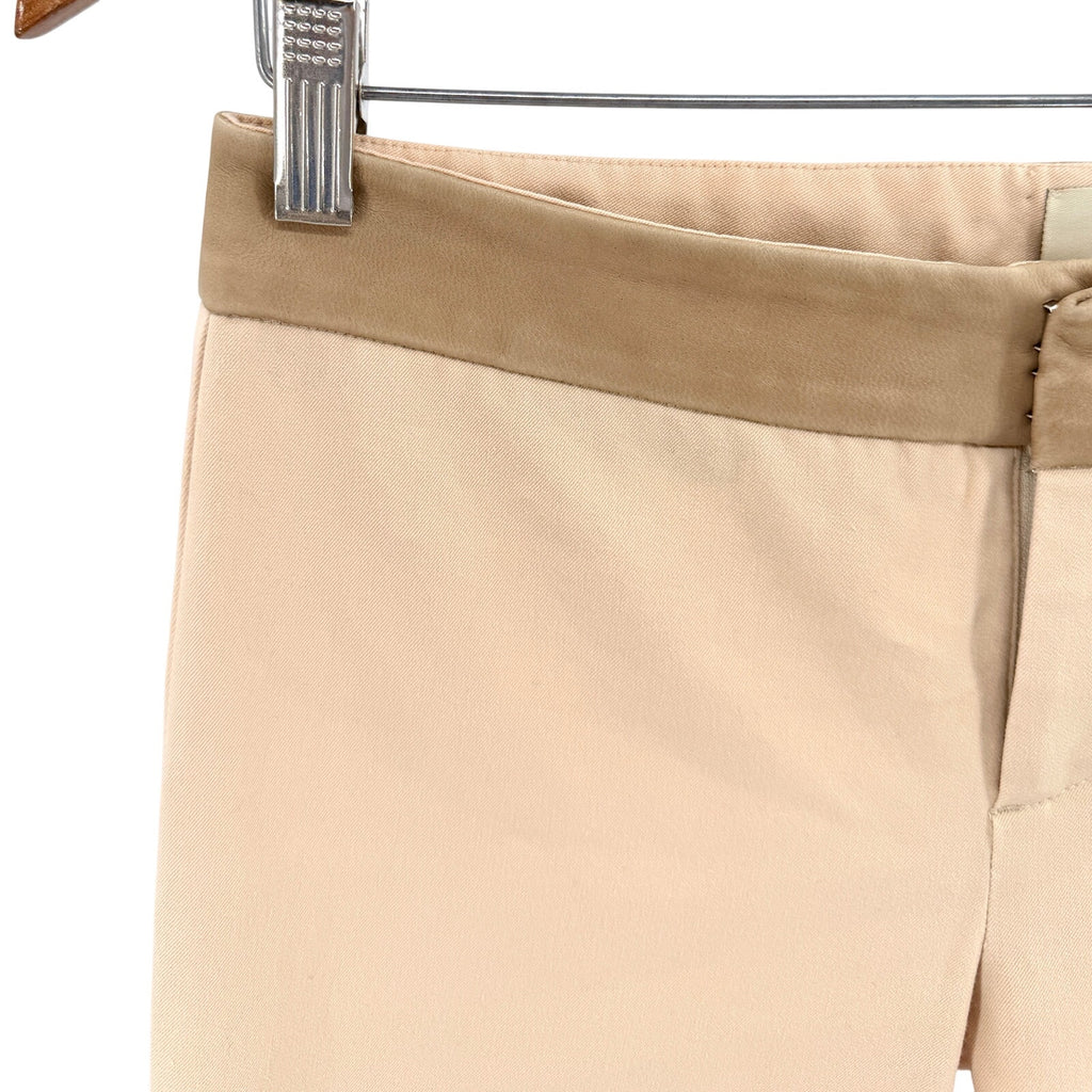 Ecru Tan Faux Leather Trim Cigarette Pants Leggings