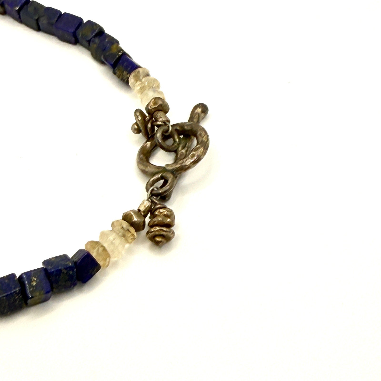 Vintage 90s Sterling Silver Lapis Lazuli Cube Beaded Statement Necklace
